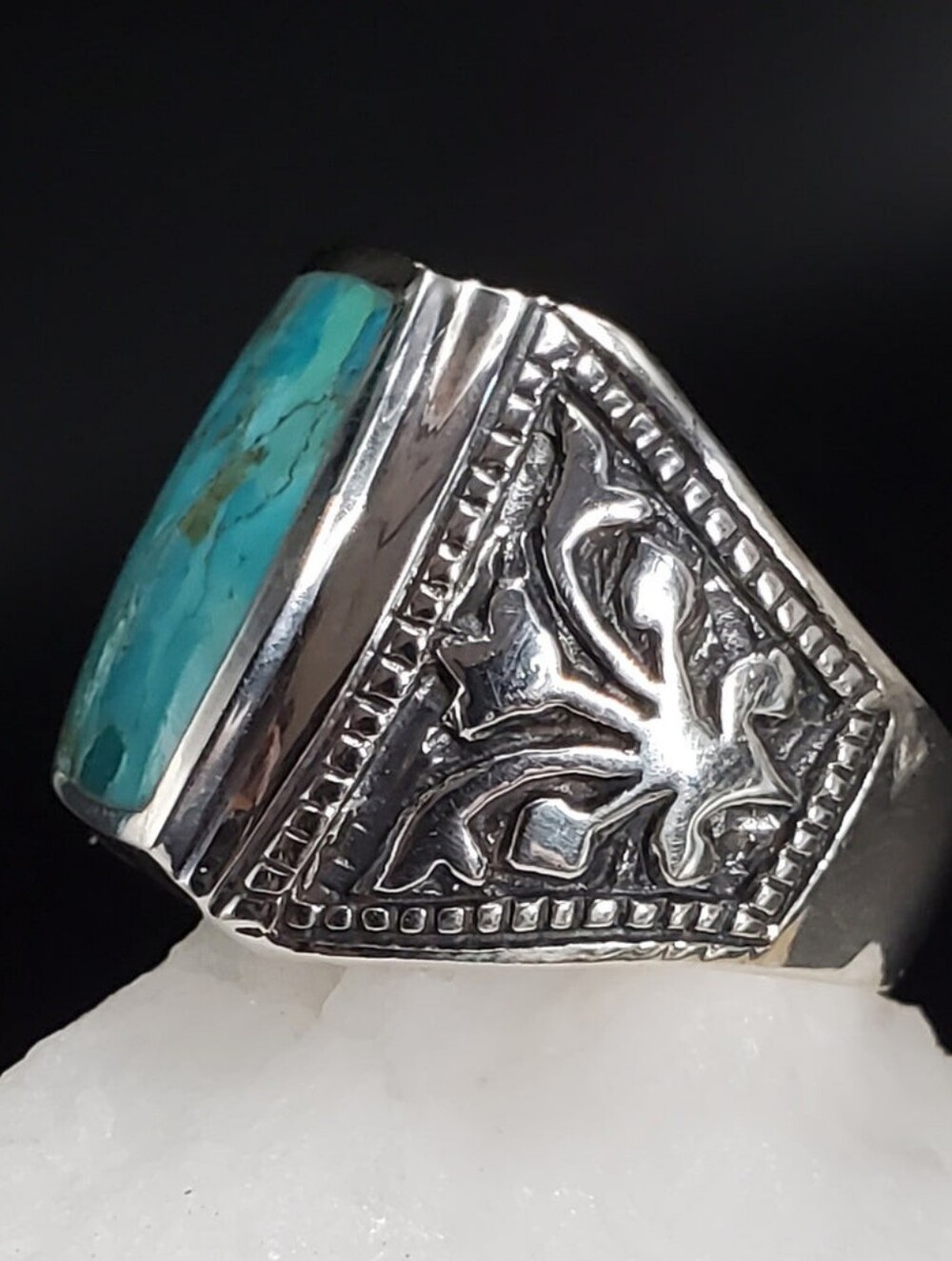 Sterling Silver 925 Men's Ring Size 10.2 Geniine American Turquoise Stone - Picture 2 of 9